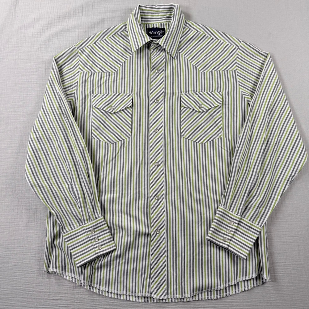 Lot of 2 Vintage Wrangler Pearl Snap Western Shirts Men Large Stripe Lightweight - Picture 3 of 9